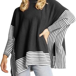 Striped Black and White Women's poncho style Sweater